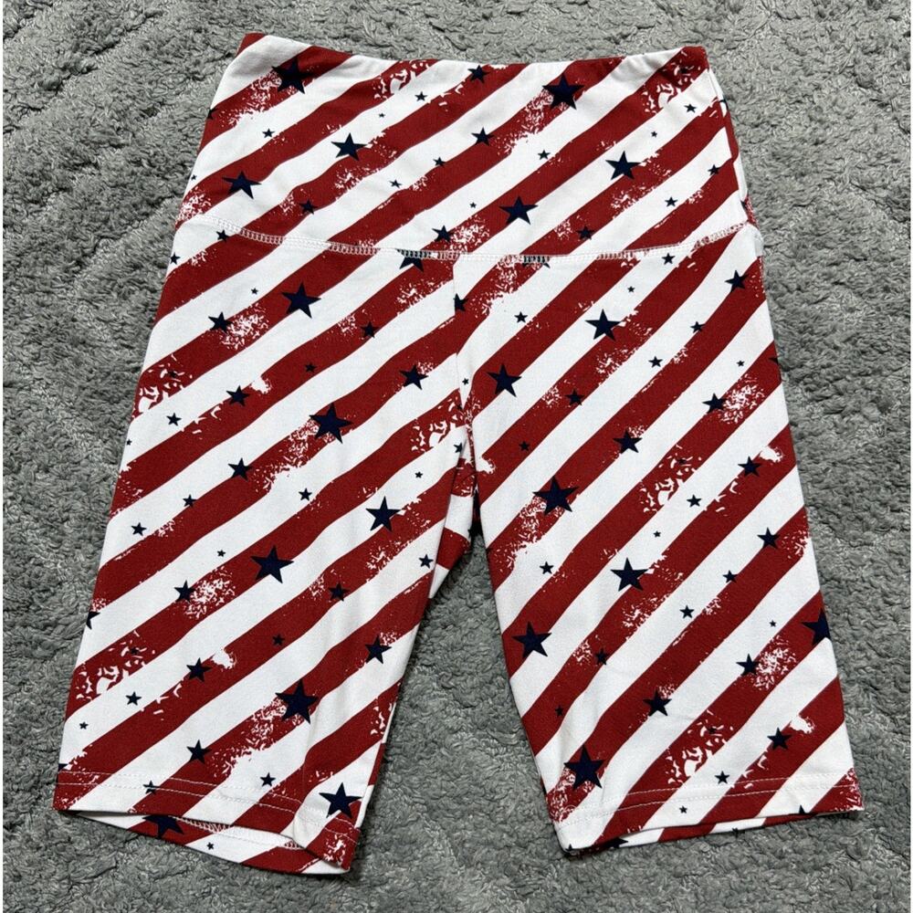 Shosho Women's Patriotic Activewear Biker Shorts Pockets High Rise Size Small